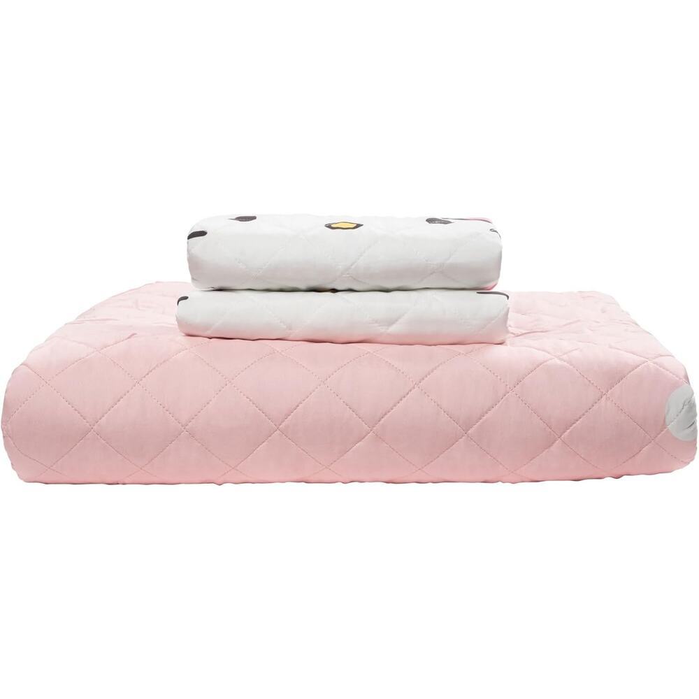 NEW Jay Franco Hello Kitty Pink Stripes & Hearts Twin Size Quilt & Sham Set - Picture 7 of 9